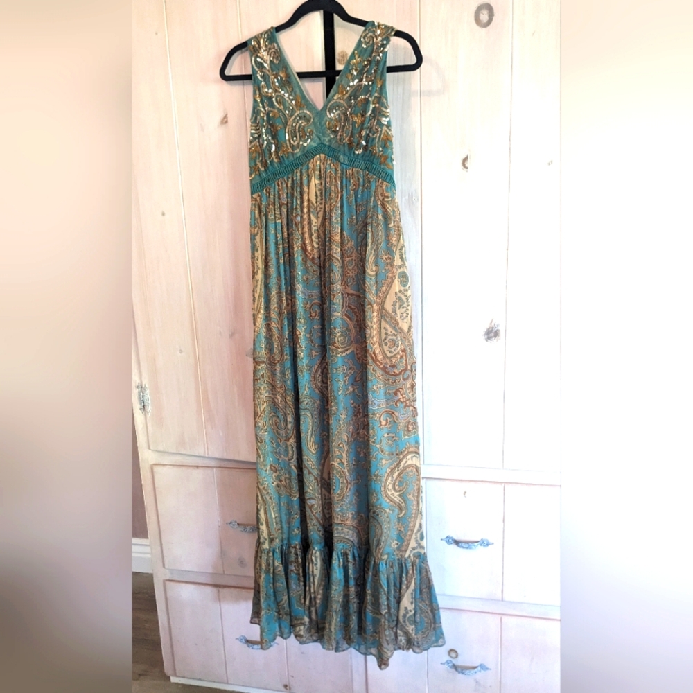 Ranna Gill Blue Embellished Tiered Maxi Dress